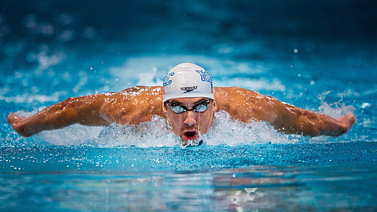 berretto da sub bianco da uomo, michael phelps, nuotatore, olimpico, Sfondo HD HD wallpaper
