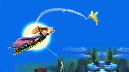 Peter Pan และ Wendy Darling Flying Cartoon Walt Disney Pictures 1920 × 1080, วอลล์เปเปอร์ HD HD wallpaper