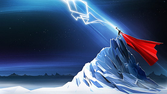 Thor Hammer Mjolnir Marvel Lightning Polygon Art Night HD, merveille thor illustration, dessin animé / bande dessinée, nuit, art, merveille, foudre, thor, polygone, marteau, mjolnir, Fond d'écran HD HD wallpaper