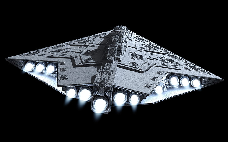 szara ilustracja statku kosmicznego, gwiezdny niszczyciel, statek kosmiczny, przestrzeń, czarne tło, sztuka cyfrowa, CGI, science fiction, Tapety HD