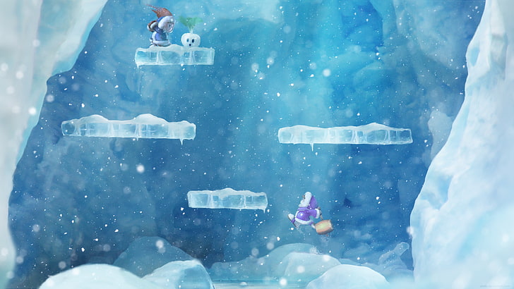 скриншот тематического игрового приложения Snow, Ice, видеоигры, Ice Climber, Cyan, Snowing, HD обои