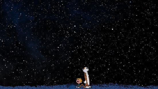 espace, étoiles, Calvin et Hobbes, Fond d'écran HD HD wallpaper