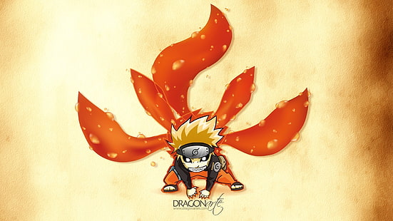 Illustrazione di Naruto, illustrazione di Naruto, anime, Naruto Shippuuden, Uzumaki Naruto, Kyuubi, chibi, Sfondo HD HD wallpaper