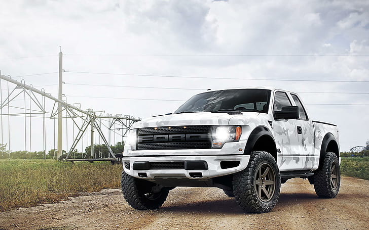 Arctic Camo Ford Raptor, white ford extended cab pickup truck, ford, raptor, arctic, camo, cars, HD wallpaper
