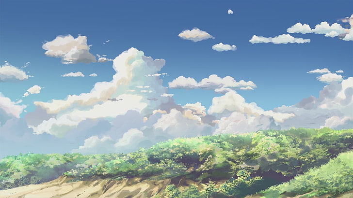 pintura de grama verde, 5 centímetros por segundo, anime, Makoto Shinkai, HD papel de parede