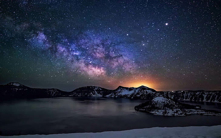 Кратерное озеро Ночное небо со звездой Млечного Пути Обои для рабочего стола Hd 1920 × 1200, HD обои