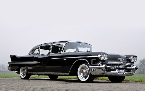 1958 Cadillac Fleetwood, black vintage coupe, cars, 1920x1200, cadillac, cadillac fleetwood, HD wallpaper HD wallpaper