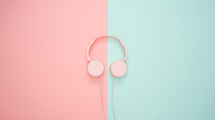 Cuffie, auricolare rosa, musica, metà, colori, ascolto, pastello, cuffie, gadget, Sfondo HD