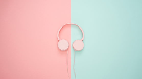 ヘッドフォン、ピンクのヘッドセット、音楽、半分、色、聞く、パステル、ヘッドフォン、ガジェット、 HDデスクトップの壁紙 HD wallpaper