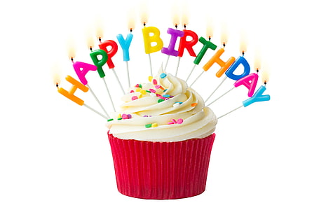 bougies, coloré, arc en ciel, gâteau, crème, joyeux anniversaire, couleurs, cupcake, célébration, décoration, bougie, anniversaire, Fond d'écran HD HD wallpaper