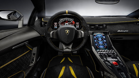 volante nero e grigio, macchina, interni, salone, Centenario Lamborghini, Sfondo HD HD wallpaper