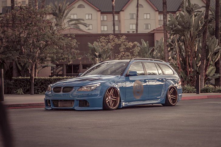 blue BMW station wagon, BMW, Tuning, Drives, Stance, E61, HD wallpaper