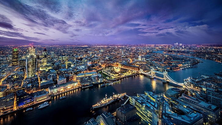 zdjęcia lotnicze Londynu, pejzażu miejskiego, mostu London Bridge, Tapety HD