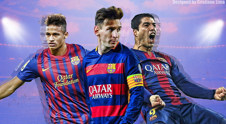 Barcelona Trio - Messi, Suarez ve Neymar, erkek mavi ve kırmızı Katar forması forması, Spor, Futbol, HD masaüstü duvar kağıdı