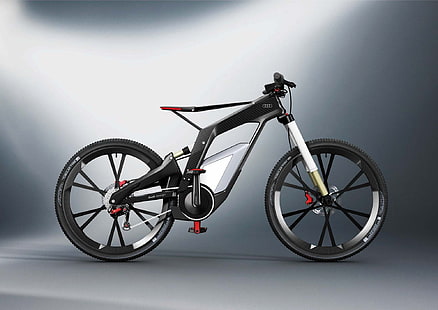 черен велосипед, мотор, Audi, карбон, велосипед, HD тапет HD wallpaper