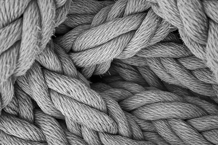 foto del primo piano della corda grigia, minimalismo, monocromatico, corde, profondità di campo, Sfondo HD