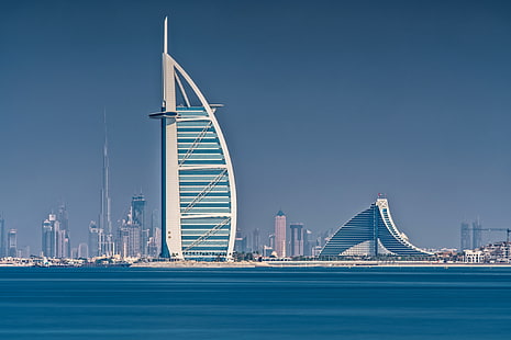 Бурж ал Араб, Дубай, море, дом, платно, Бурж ал Араб, Дубай, хотелът, ОАЕ, Бурж Халифа, HD тапет HD wallpaper
