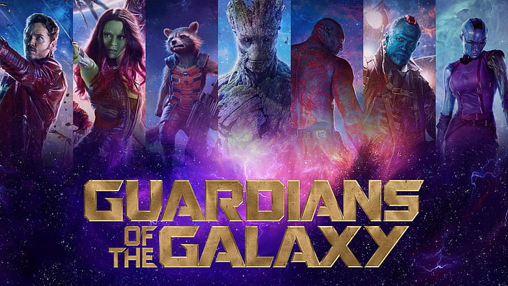 Guardiões da Galáxia, Universo Cinematográfico da Marvel, Senhor das Estrelas, Gamora, Guaxinim-Foguete, Drax, o Destruidor, Yondu Udonta, nebulosa, Groot, HD papel de parede