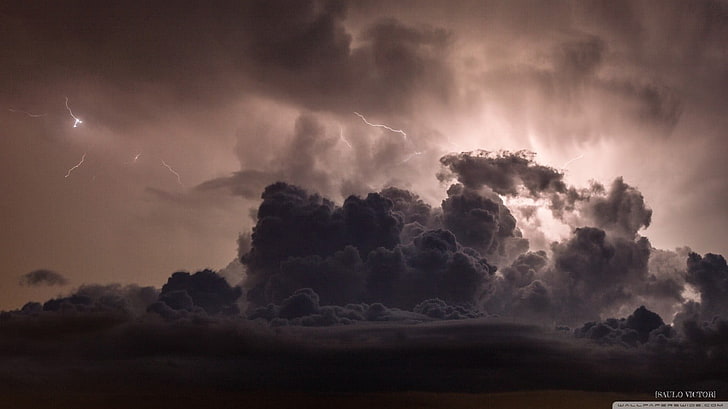 svarta moln, natur, blixtar, storm, HD tapet