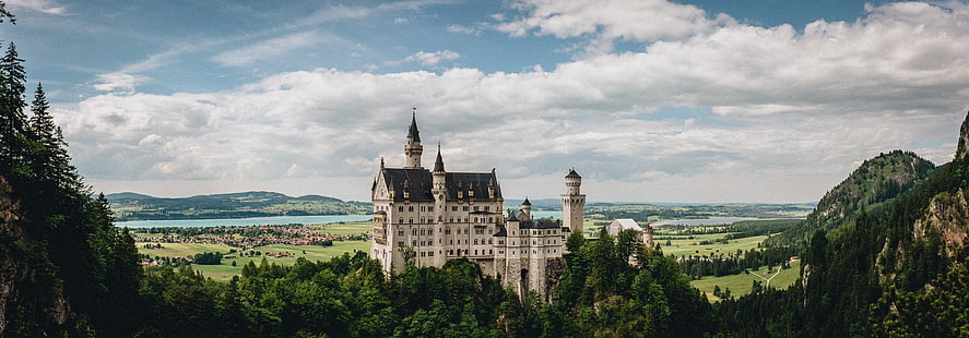 白い城、城、ノイシュヴァンシュタイン城、バイエルン、ドイツ、 HDデスクトップの壁紙 HD wallpaper