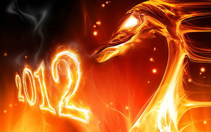 2012 Dragon Year, new year, dragon year, fire, background, HD wallpaper