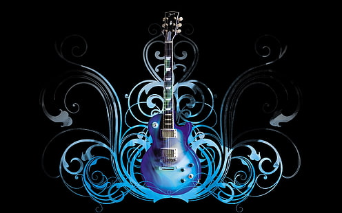 blå elgitarr tapet, gitarr, blå, mönster, stil, HD tapet HD wallpaper