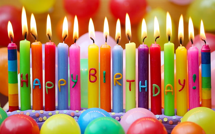 Doğum günün kutlu olsun, renkli mumlar, Balonlar, Doğum günün kutlu olsun, renkli, Mumlar, Balonlar, HD masaüstü duvar kağıdı