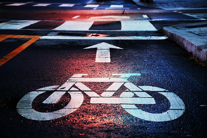 fotografi jalur sepeda, sepeda, tanda, jalan, rute, Wallpaper HD