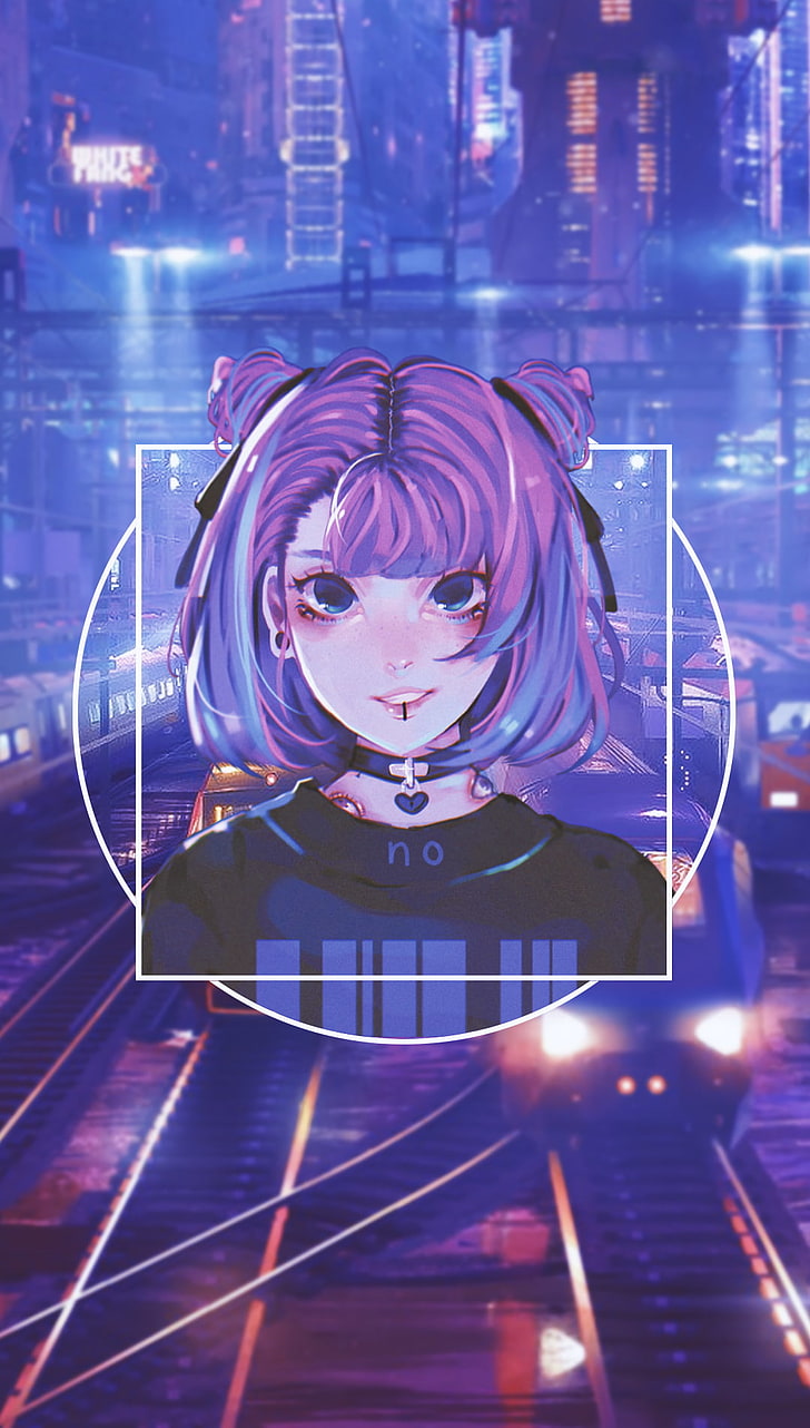 Anime, Anime Girls, Bild-in-Bild, rosa Haare, Halskette, blaue Augen, HD-Hintergrundbild, Handy-Hintergrundbild