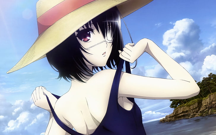 Un autre, Misaki Mei, anime, maillots de bain, maillots de bain scolaires, anime girls, chapeau, Fond d'écran HD