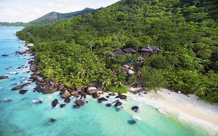 Президентская вилла Hilton Seychelles Labriz Resort Spa в Индийском океане Фотография с воздуха Обои Hd 2560 × 1600, HD обои