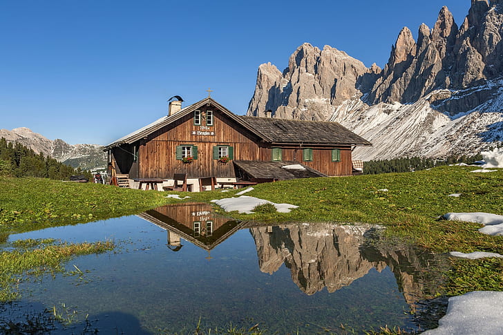 mountains, Italy, house, Trentino-Alto Adige, Bolzano, HD wallpaper