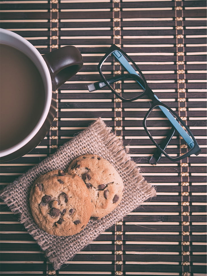 coffee, cookies, glasses, HD wallpaper