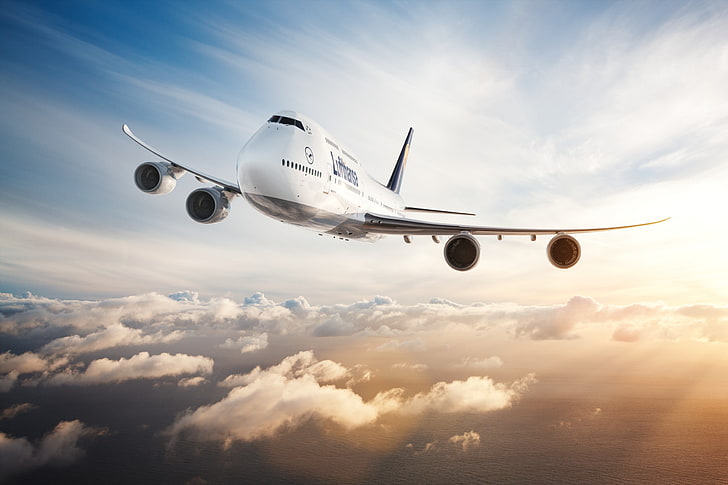 เมฆ, เครื่องบิน, ไลเนอร์, เที่ยวบิน, บอร์ด, ปีก, โบอิ้ง, เครื่องยนต์, 747, ลุฟท์ฮันซ่า, โบอิ้ง 747, โบอิ้ง 747-400, Deutsche Lufthansa AG, วอลล์เปเปอร์ HD