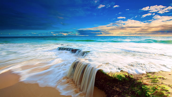 laut, langit, badan air, pantai, lautan, gelombang, air, pantai, horison, pantai, awan, tropis, tenang, musim panas, Wallpaper HD