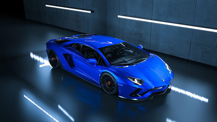 รถ, รถ, ซูเปอร์คาร์, Lamborghini, รถสีน้ำเงิน, Lamborghini Aventador LP750-4 SV, วอลล์เปเปอร์ HD