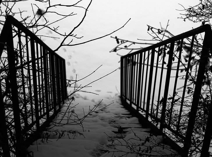 Stairs Winter, Black and White, Winter, White, Black, Snow, Outdoor, Stairs, photo, nocopyright, HD wallpaper