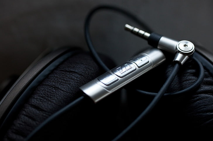 black and silver headphones, Sennheiser, headphones, music, HD wallpaper