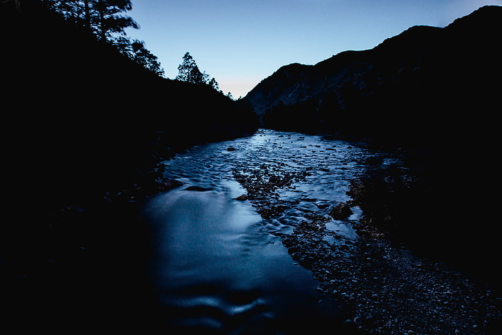 природа, вода, река, тъмно, HD тапет