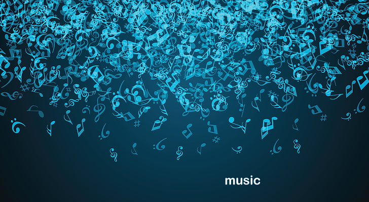 blue music notes illustration with text overlay, teal music notes digital wallpaper, music, play, nota, musical notes, digital art, blue, HD wallpaper