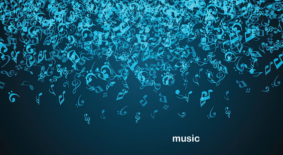 blue music notes illustration with text overlay, teal music notes digital wallpaper, music, play, nota, musical notes, digital art, blue, HD wallpaper HD wallpaper