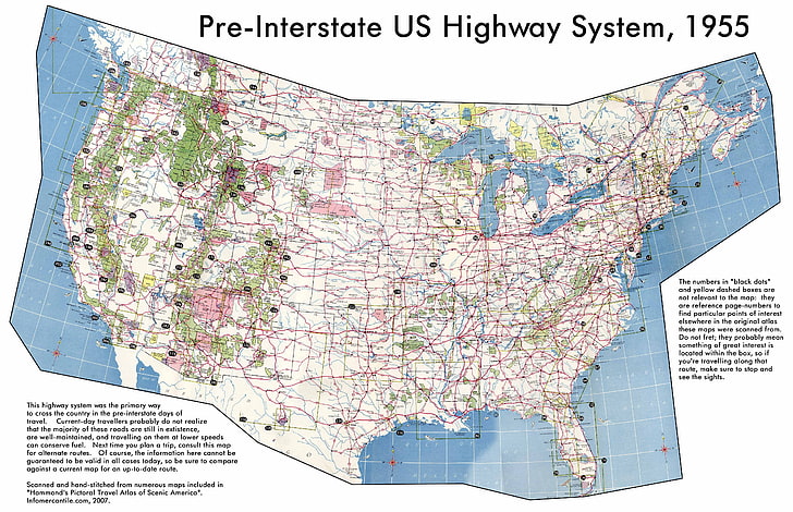 1955 Pre-Interstate US Highway System map, map, USA, highway, HD wallpaper