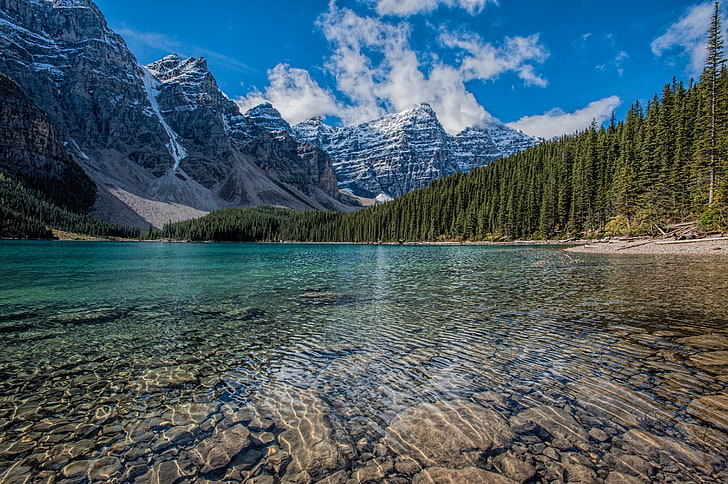 alpine mountain, louise, lake, mountains, canada, HD wallpaper