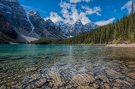 alpine mountain, louise, lake, mountains, canada, HD wallpaper HD wallpaper