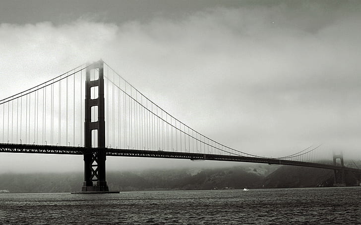 мост, мъгла, монохромен, море, мост Golden Gate, HD тапет