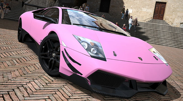 Lamborghini Murcielago LP670-4 SV Matte Pink, pink caR, Games, Gran Turismo, Pink, Lamborghini, Murcielago, car, gran turismo 5, matte pink, Fond d'écran HD