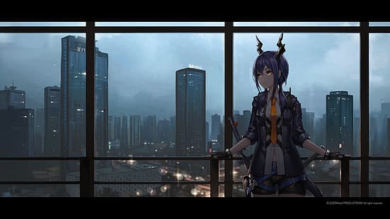 Anime, Anime Girls, digitale Kunst, Arknights, Chen (Arknights), Hörner, MoolMoonlight, HD-Hintergrundbild HD wallpaper