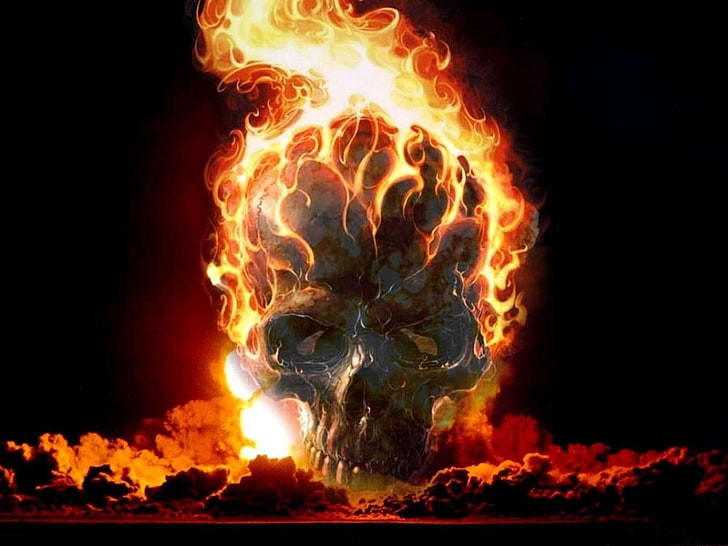 човешки череп с пламъци дигитален тапет, Dark, Skull, HD тапет