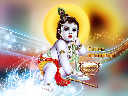 Baby Krishna, Lord Krisha digital art, Festivals / Holidays, God, lord krishna, baby, cute, Sfondo HD HD wallpaper