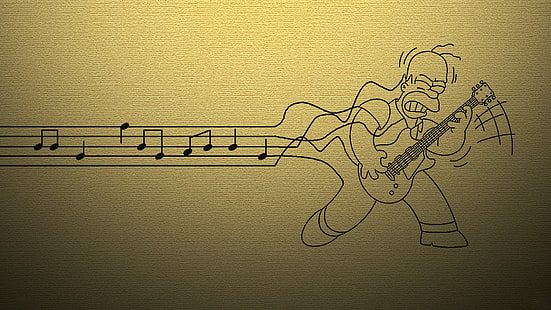 Омир Симпсън свири на илюстрация на китара, китара, музика, Homer Simpson, The Simpsons, бележки, HD тапет HD wallpaper